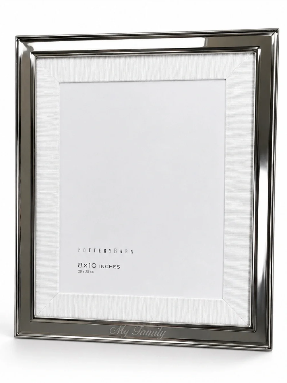 Pottery Barn Silver Plated Grosgrain Ribbon Mat Frame 8” x 10” Engraved Family